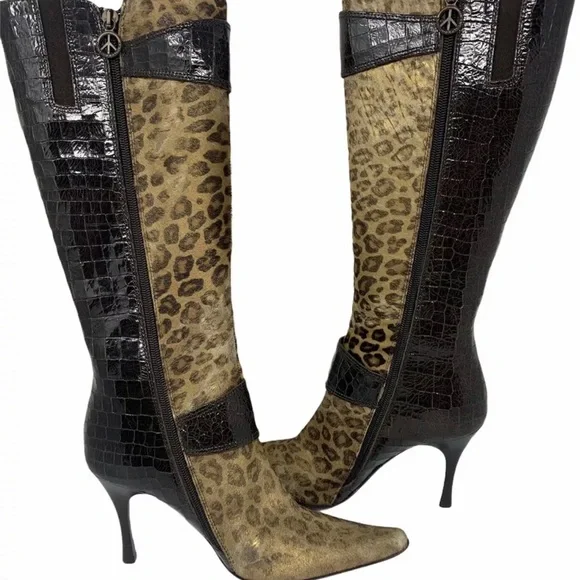 DONALD J PLINER COUTURE Leopard Alligator Boots - Picture 1 of 13